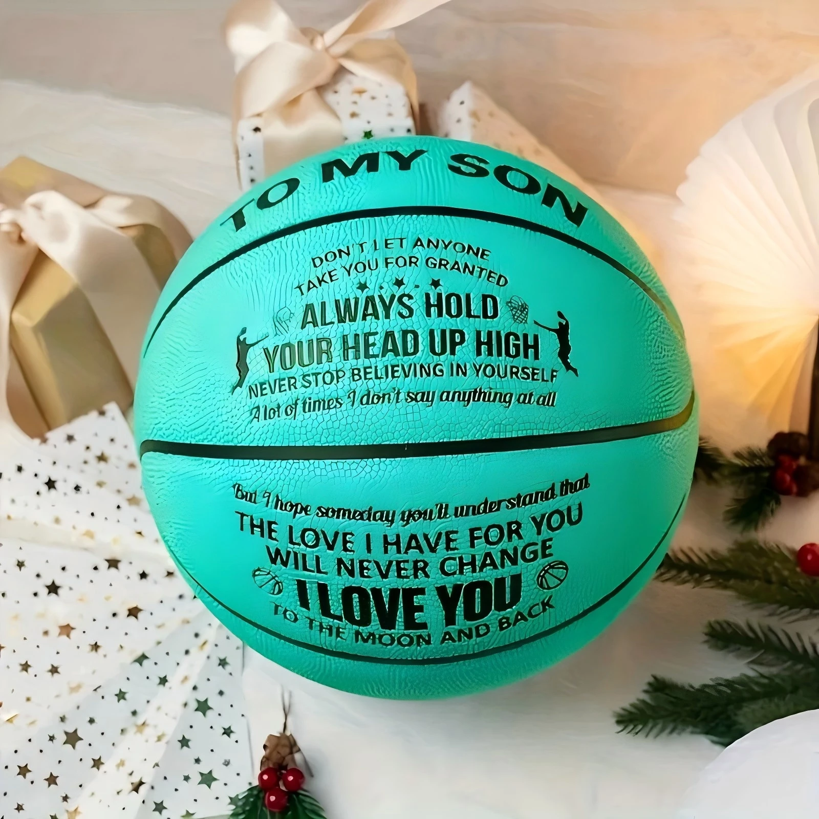To My Son - I Love You To The Moon And Back - Basketball Light Blue
