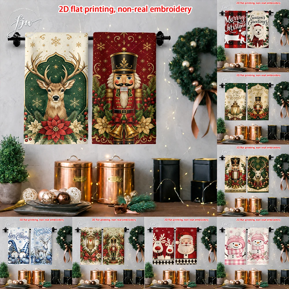 2pcs Christmas Kitchen Towels Set of 2 Vintage Festive Xmas Decorative Dish Towels for Holiday Home Cooking Decor