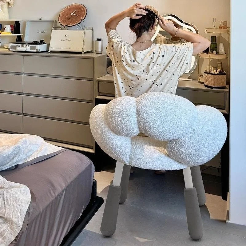 Dressing Stool Cream Wind Rotatable Makeup Chair Lamb Wool Small Apartment Bedroom Girls Internet Celebrity Desk