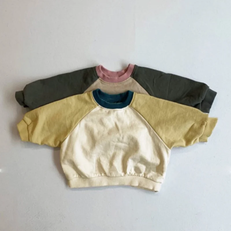 

Children Sweater Casual Pullover 2022 Autumn Spring Korean Stitching Terry Cotton Boy's Sweater Girl's Casual Pullover