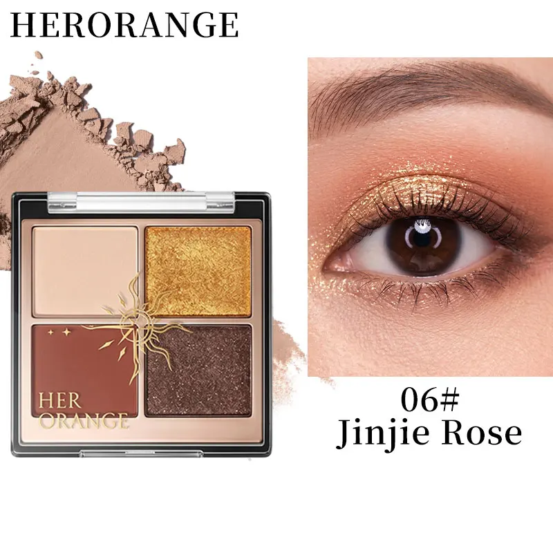 Herorange 4 Color Eyeshadow Matte Shimmer Blendable No Fallout Low Saturation Reduce Puffiness Daily Elegant Makeup