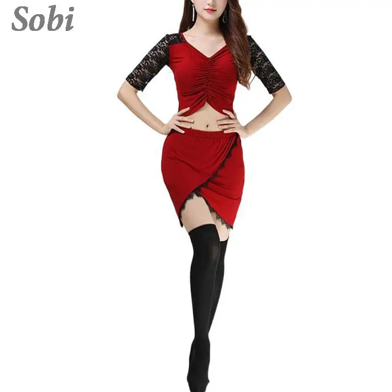 Belly Dance Practice Suit Set for Girl Large Size Modal Lace Splice Dancing Clothes Women Oriental Performance Carnaval Costumes