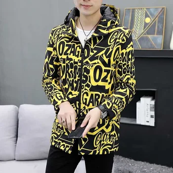 2024 Spring and Autumn New Fashion Checkered Long Hooded Trench Coat Men's Casual Loose Comfortable Windproof Large Size Coat 3
