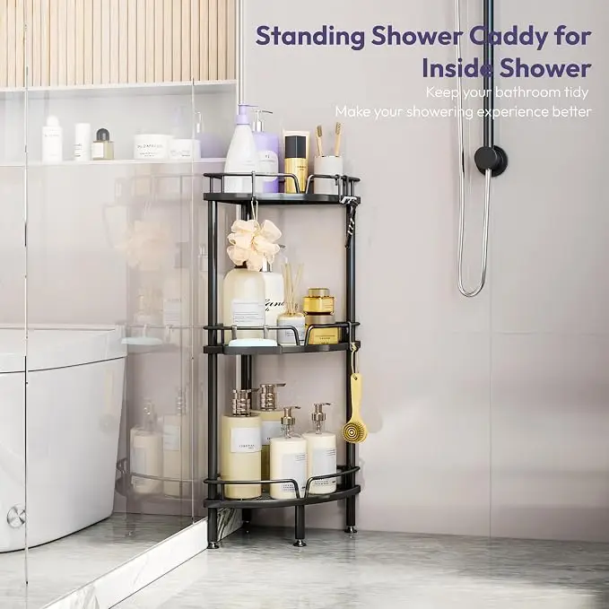 Reliable 4 Tier Shower Rack No-Swing Corner Shelf Designed With Sidebar Adjustable Showers To Sturdy