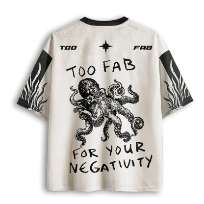 Octopus Art Print V Neck Mesh Jersey, Too Fab Quote Loose Streetwear Short Top