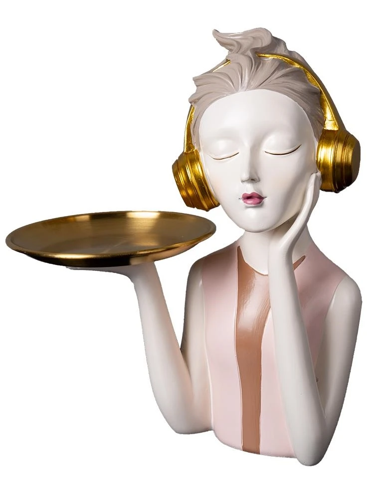 Headphones Music Girl Resin Sculpture Crafts TV Cabinet Desktop Decoration Fun Figure Figurines Modern Home