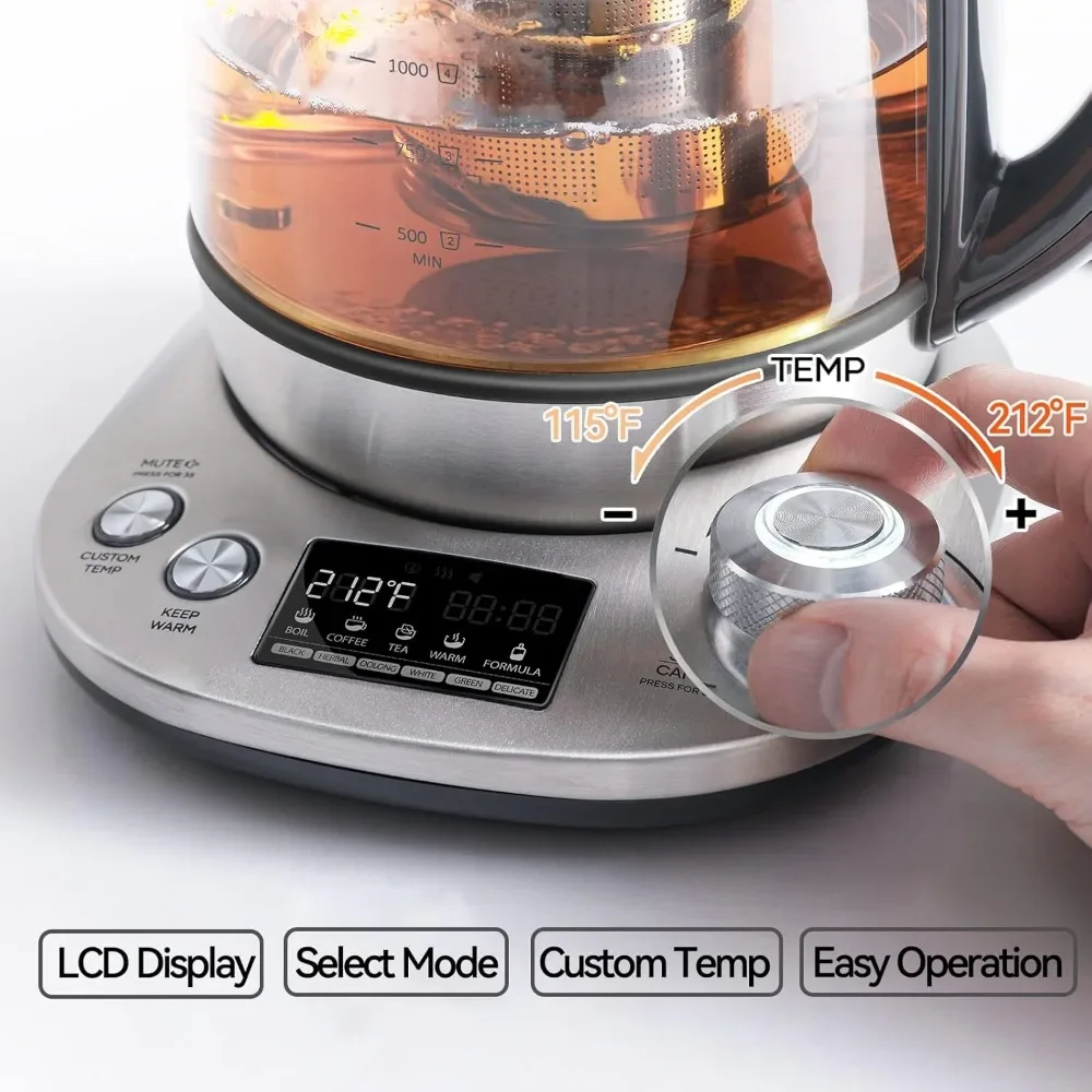 Electric Kettle with Temprature Control, 9 Preset Brewing Programs Tea Maker and 2 Hours Keep Warm, 1.7 Liter Water Kettles