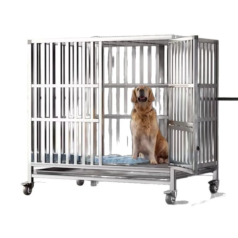 

Stainless steel folding dog cage Medium-sized dog cage with toilet Square tube Indoor side herding pet Golden Retriever Medium