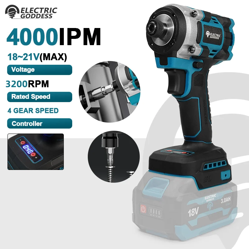 EG 3200RPM Brushless Cordless Strong Impact Driver Rechargeable 4000IPM Electric Screwdrivers Power Tools for Makita 18V Battery