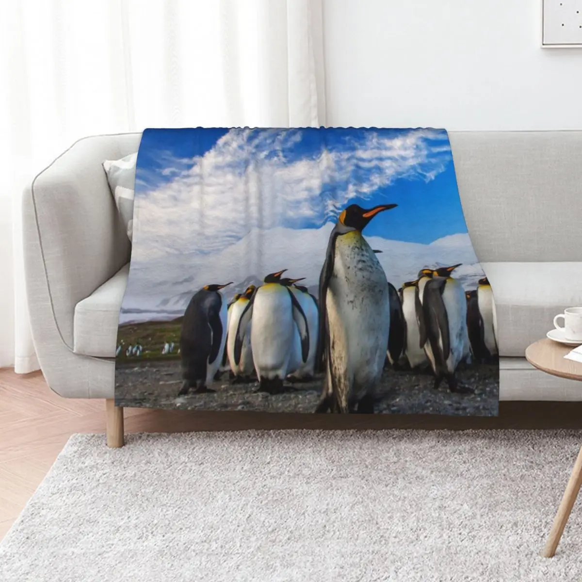 Penguins Marching Blue Sky Throw Blanket Weighted valentine gift ideas Furrys Loose Stuffeds Blankets