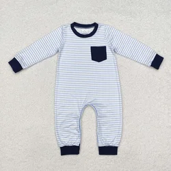 Wholesale Toddler Buttons One-piece Children Baby Boy Long Sleeves Stripes Romper Kids Infant Clothes Newborn Coverall Bodysuit