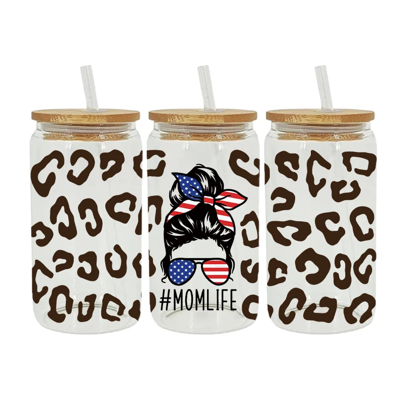 Cartoon Leopard UV DTF Sticker for 16oz Cup Wrap Transfer Sticker Custom Label DIY Logo Self adhesive D7593