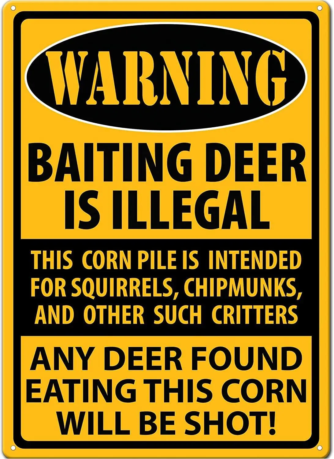 Warning Baiting Deer is Illegal Metal Tin Sign, Tin Signs Vintage Coffee Wall Coffee & Bar Decor Yellow 2 X 8