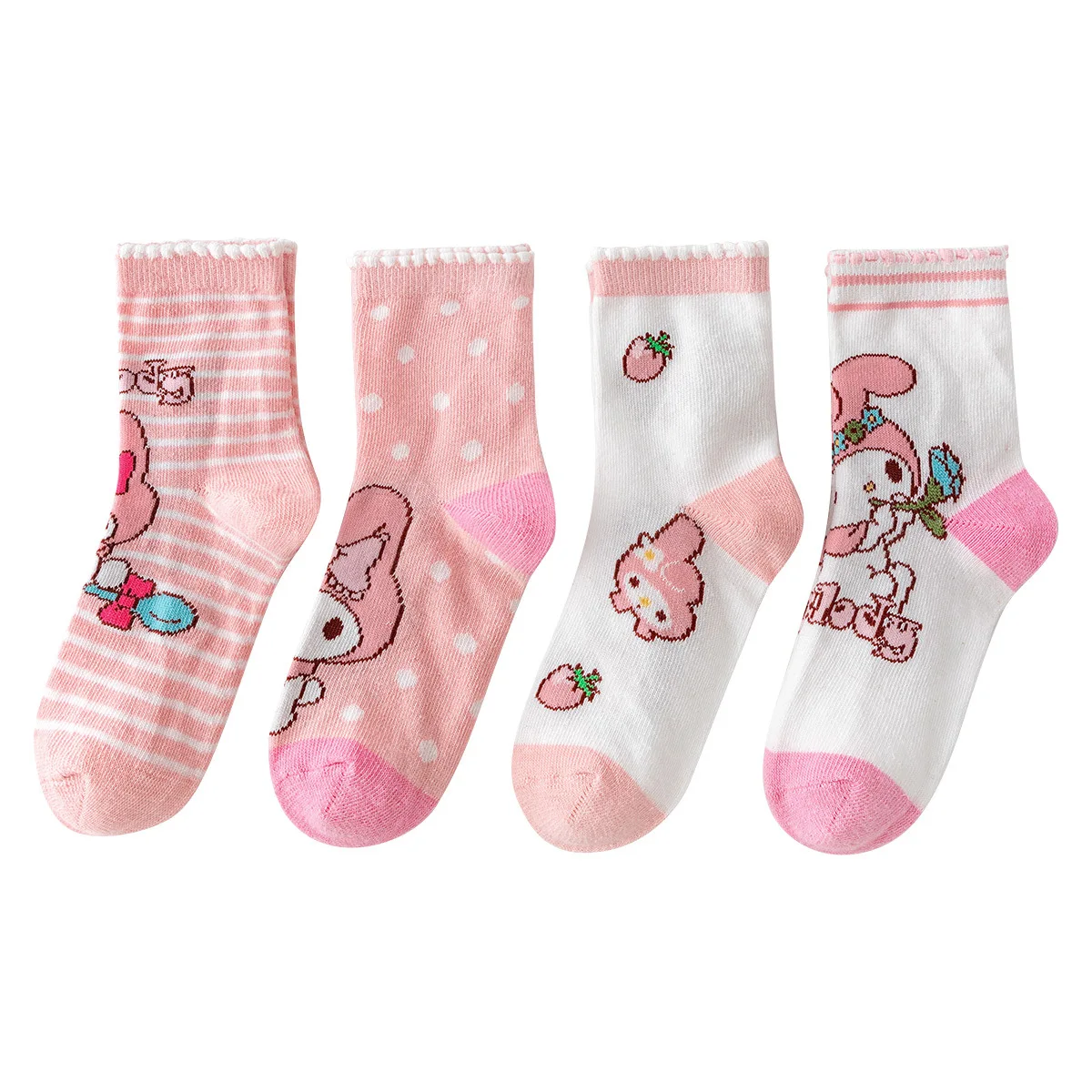 4 Pairs Sanrio Kids Socks Spring and Summer Thin Mesh Breathable Melody Childrens Girl Sock Pink Movement Mid-calf Cotton Sock