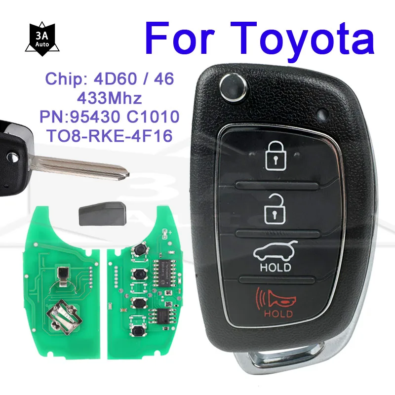 Folding Car Remote Key 433MHz For Hyundai Sonata 2014 2015 2016 2017 2018 ID:TQ8-RKE-4F16 95430-C1010 46/4D60 Chip 4 Buttons