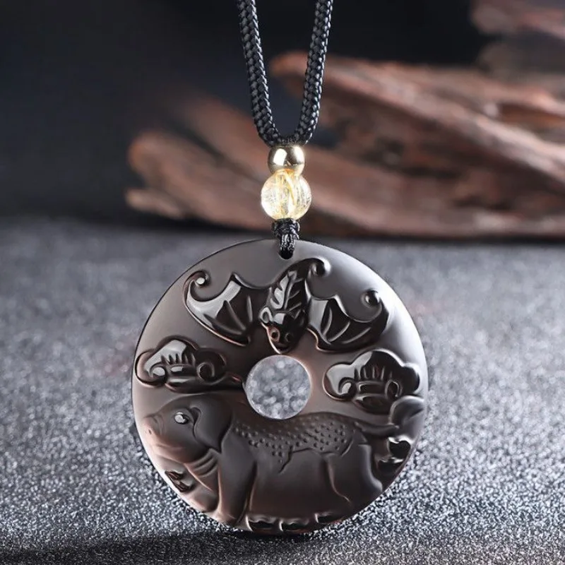 アイスオブシディアンの干支安全バックルペンダント、絶妙でファッショナブルなエスニックスタイルのペンダント