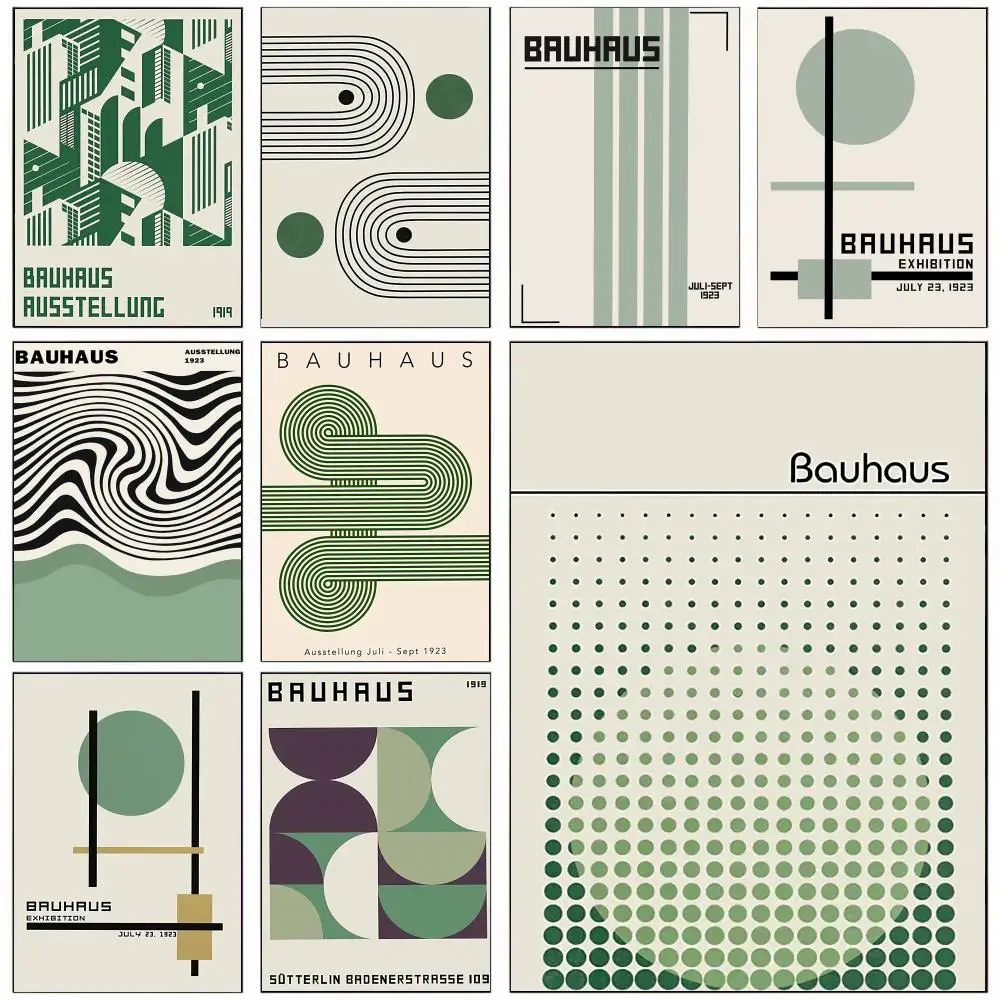 B-Bauhaus Green Color Lines Modern Poster Premium Decorative Wall Stickers Living Room Home Dormitory Easy to Install No Damage