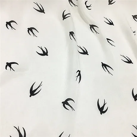 

2Meter Cute Bird White Background Wide Silk Chiffon Fabric Mulberry Silk Clothing Dress Silk Scarf Breathable Summer Fabric New
