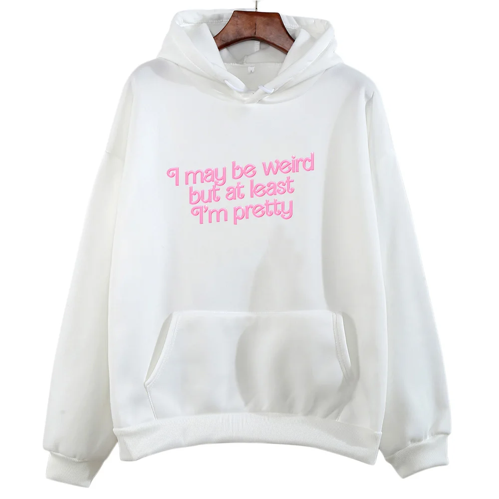 Barbenheimer Hot Pink Hoodies I Am Pretty Letter Print Sweatshirts for Women Casual Long Sleeve Fall Pullovers Female Clothing