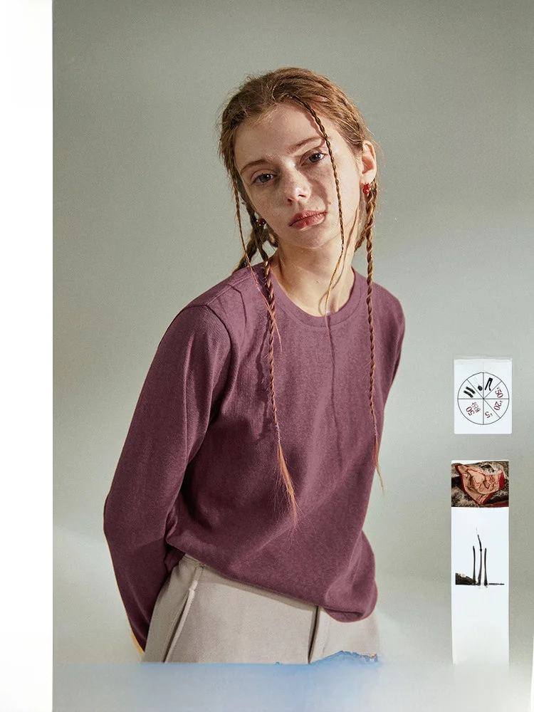 

Loose Long Sve Women's Base irt Inner Wear Unique Design Casual Sle Cotton Blend Comfortable Soft T-irt for Busin...