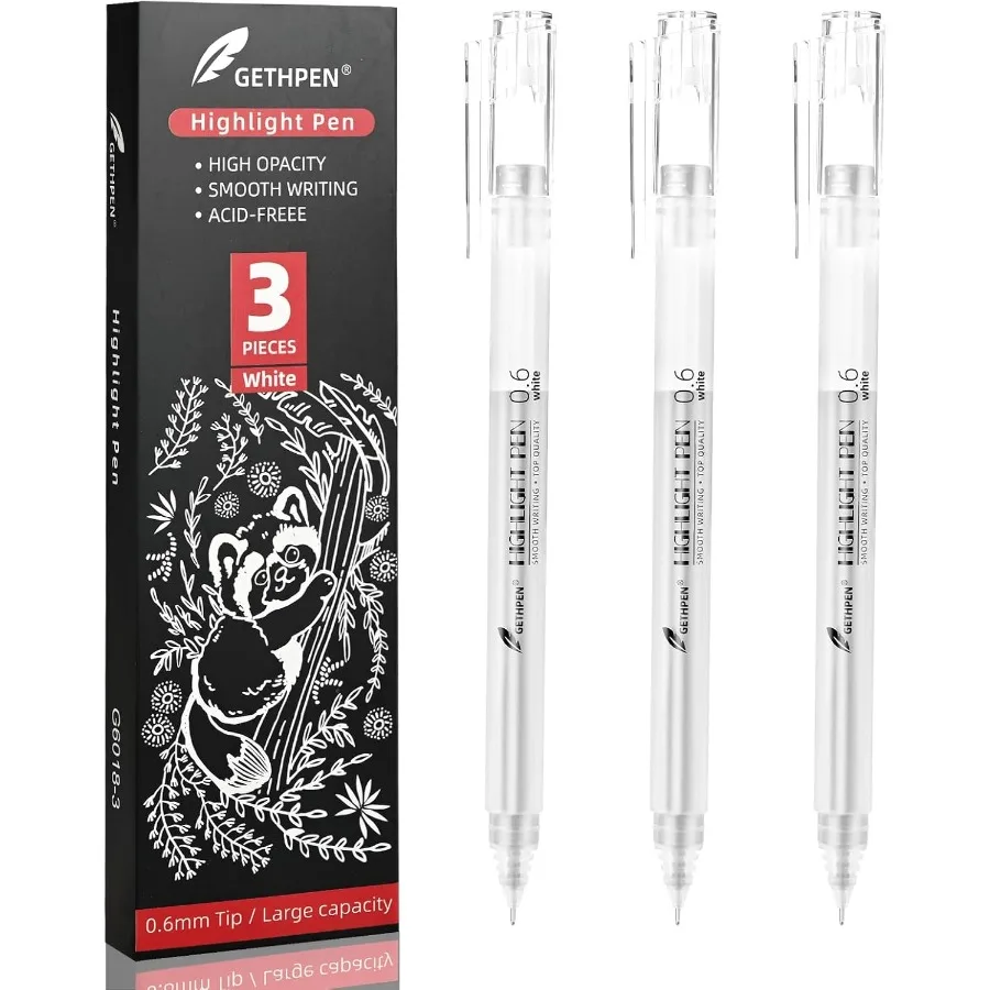 

Белые гелевые ручки с тонкими точками 0,6 мм, 3 упаковки для художников, рисования, рисования, рисования, иллюстраций и раскрасок для взрослых, непрозрачные белые чернила для