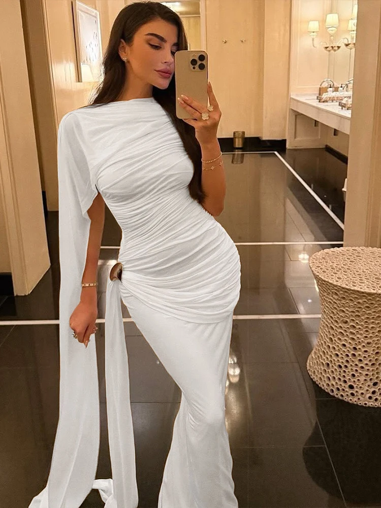 Nibber Band Dekoration Kleid Frau oansatz Ärmellose Geraffte Elegante Kleid Metall Trim Hohe Taille Mitternacht Prom Party Vestidos