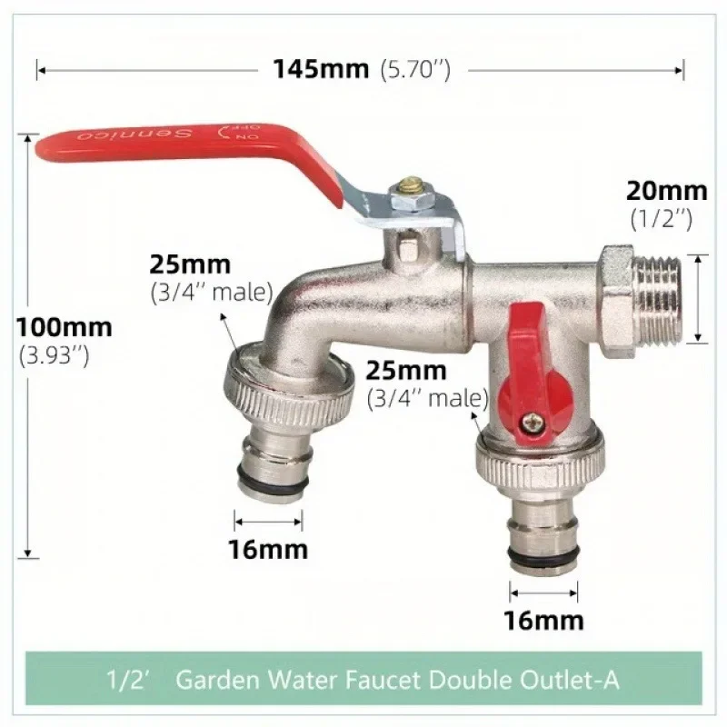 

Outdoor Garden Faucet 1 inlet 2 outlet Anti-Freeze Bibcock with Dual Nipple Brass Blue Color Water Tap Garden Tools