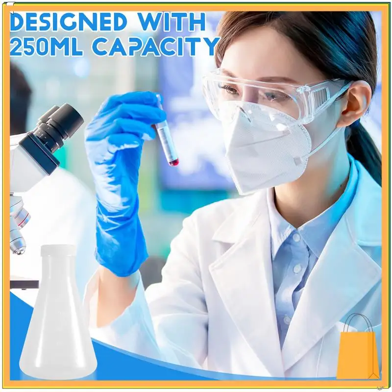 L52A-Frasco Erlenmeyer cónico de plástico graduado para laboratorio, pared gruesa y suave medible, dos botellas de 250Ml