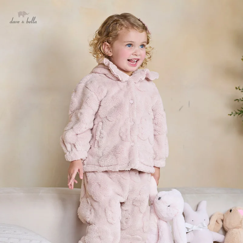 Dave Bella Children Girls Baby Pajama Set 2024 New Autumn Winter Casual Fashion Sweet Cute Comfortable Warm Loungewear DB4242976