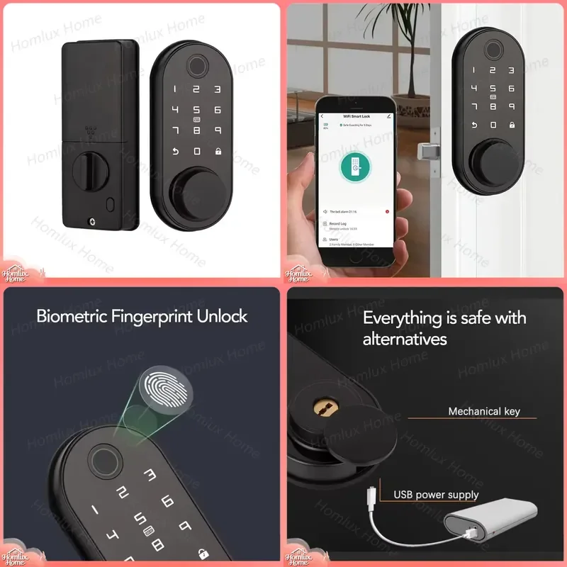 Smart Door Lock with Remote Control Keyless Entry Tuya APP Fingerprint Recognition Electronic Deadbolt Smart Home Security