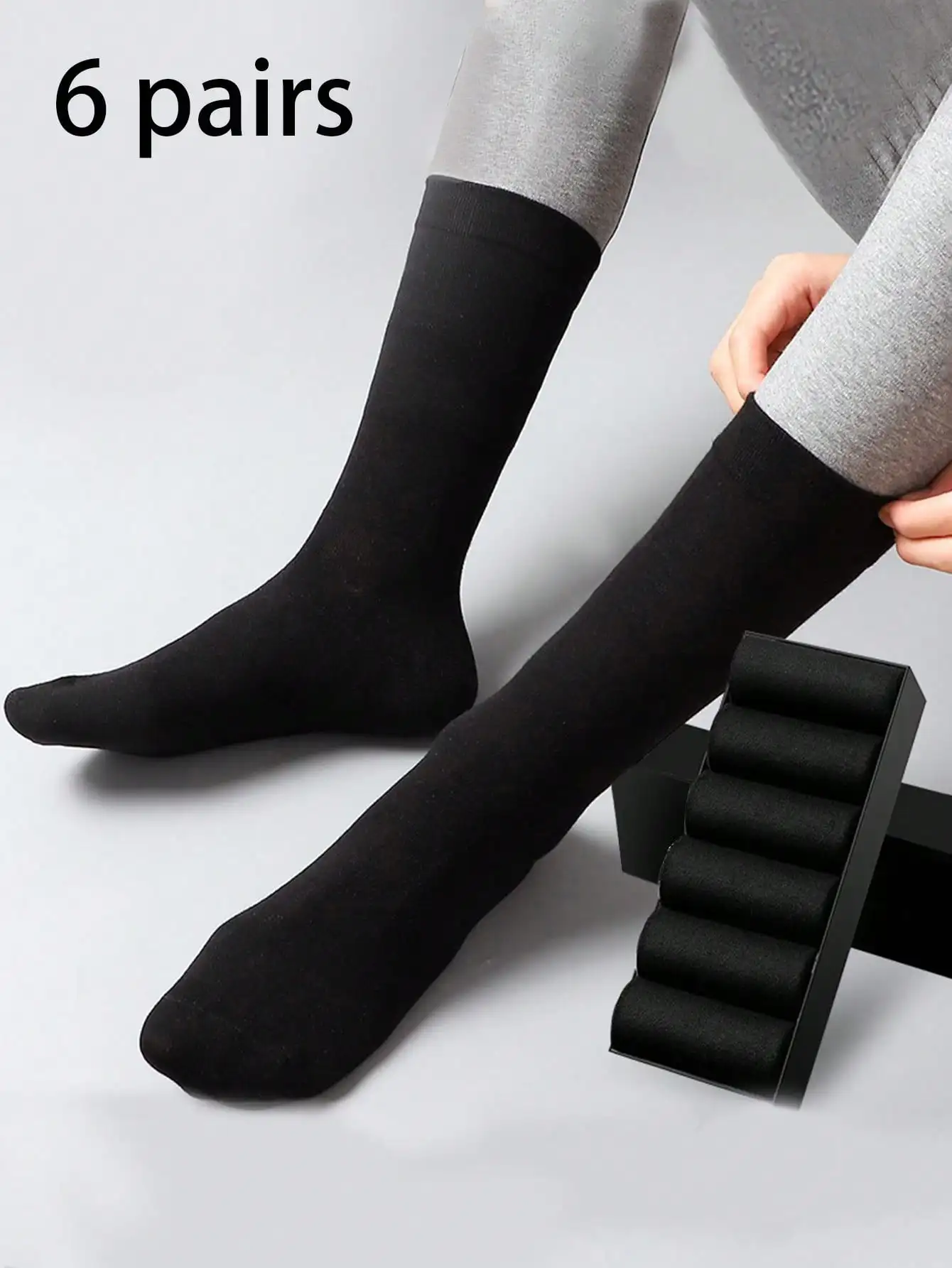 6 Pairs Autumn Winter Unisex Thermal Socks Black Business Casual Sweat Absorbent Comfortable Soft Ideal for Cold Weather