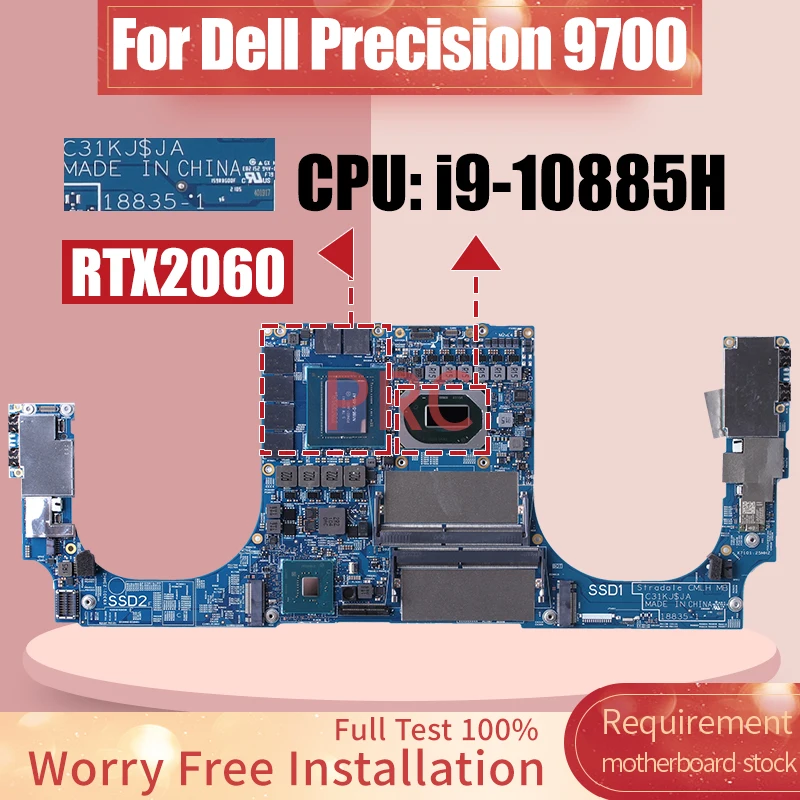 

18835-1 For DELL Precision 9700 Laptop Motherboard i9-10885H RTX2060 CN-0MKYVR 0RW8NK Notebook Mainboard