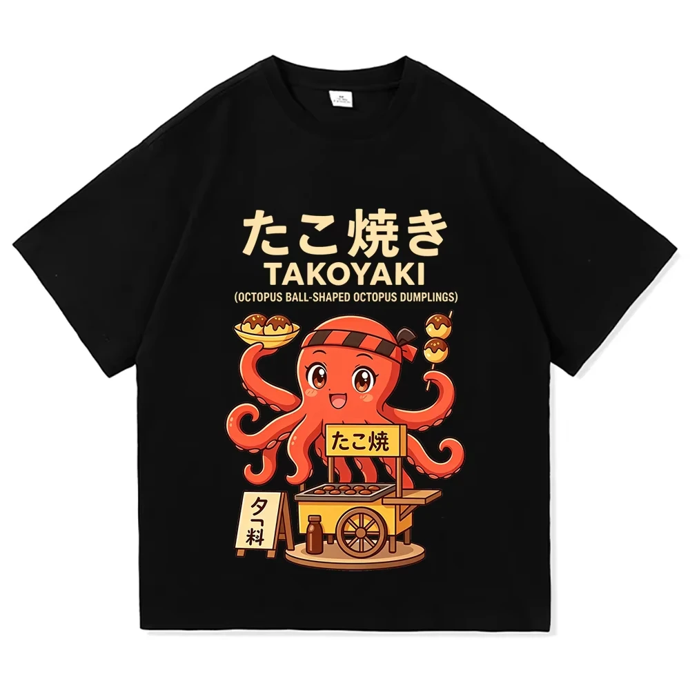 Japanese Takoyaki Octopus Cartoon T-Shirt Fashion New Merch Women Men Cotton TShirts Summer Casual Short Sleeve Tee Y2k Clothing
