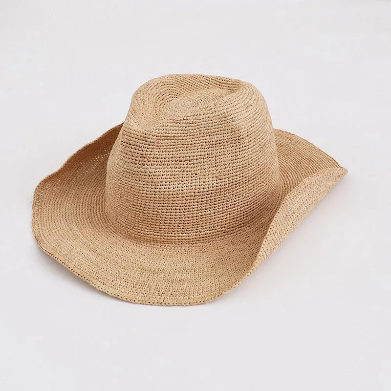 Natural Raffia Straw Hat For Women Width Brim Outing Beach Sunshade Panama Bucket Hat Summer Cowboy  Glacier Hat Luxury Sun Hat