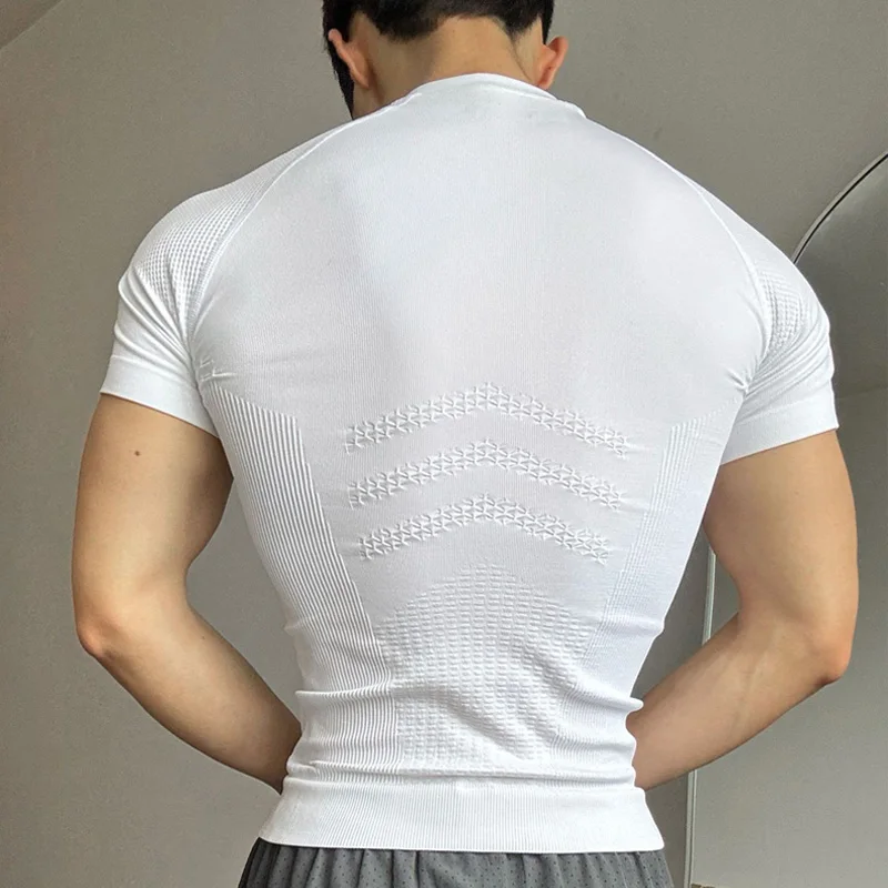 Summer T Shirt Men Compression Gyms Fitness Tshirt Slim Fit Elastic Skinny Tops Tee Short Sleeve T-Shirt Casual Tops Men Jersey image 2