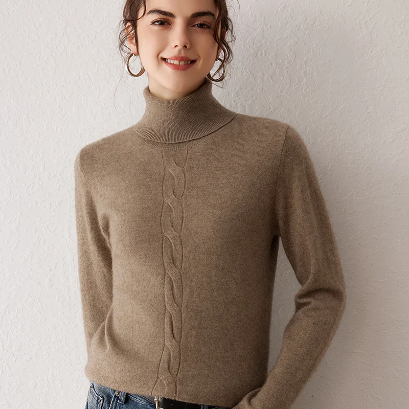 Fall/Winter High Lapels 100% Cashmere Sweater Women's Long-Sleeved Pullover Warm Inside With A Casual Thick Joker Warm Top.