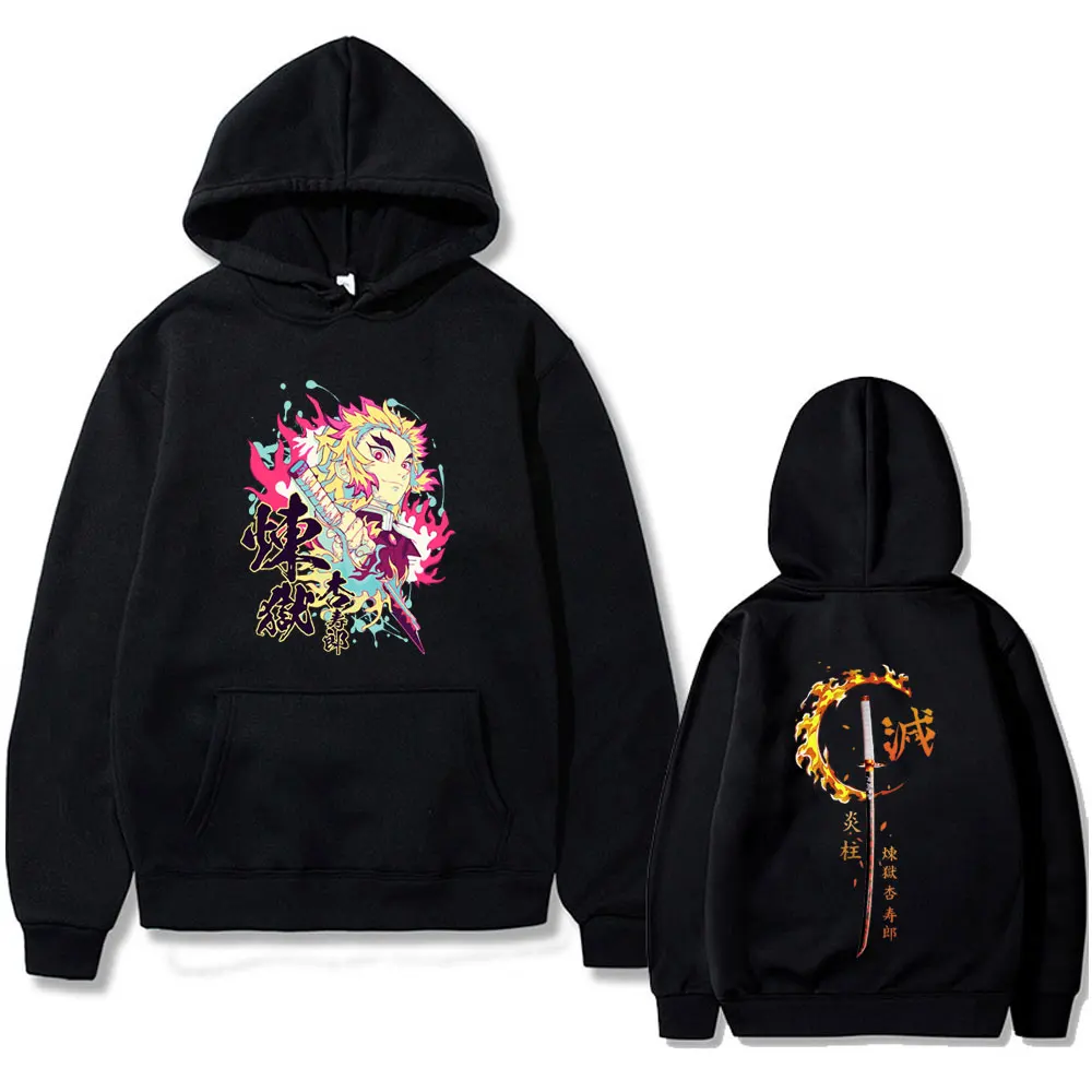 

Anime Demon Slayer Hoodie Unisex Cartoon Rengoku Kyoujurou Graphic Sweatshirt Men Women Vintage Fashion Trend Hoodies Streetwear