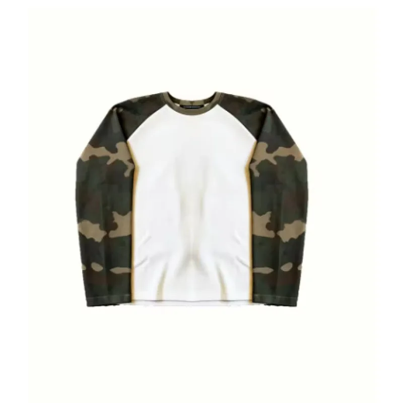 Camouflage color matching design, Waffle round neck long-sleeved T-shirt, American street casual fashion, new in early autumn.