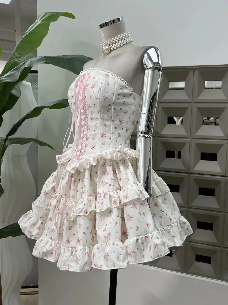 2025 New Popular Printed Lace Chiffon Sexy Strapless Party Mini Dress  Backless Gowns Women's Birthday Sets Two Pieces Outfit - AliExpress  200000345