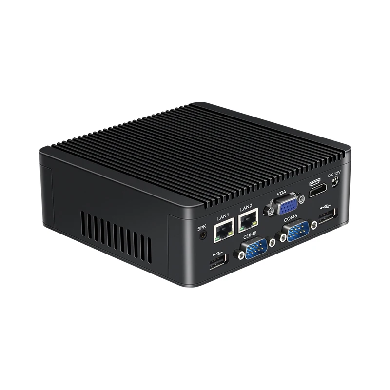 Helorpc Fanless Industrial Dual LAN 6 COM Mini PC Inter Celeron J4125 8G DDR4 Support Win10/11 Linux Pfsense Firewall Computer