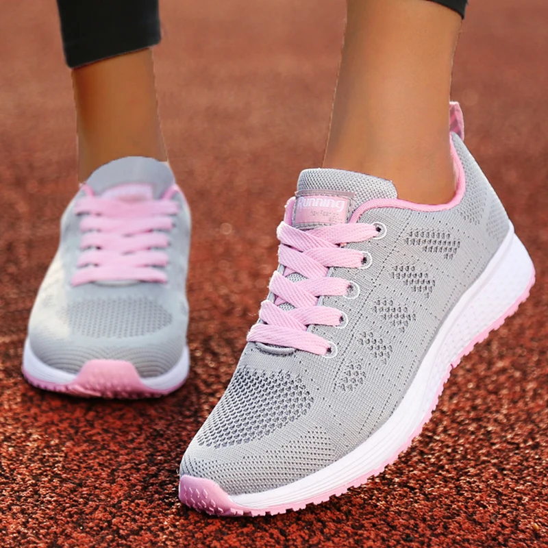 Fashion Women Casual Shoes Breathable Walking Mesh Lace Up Flat Shoes Sneakers Women Tenis Feminino Woman Vulcanize Shoes