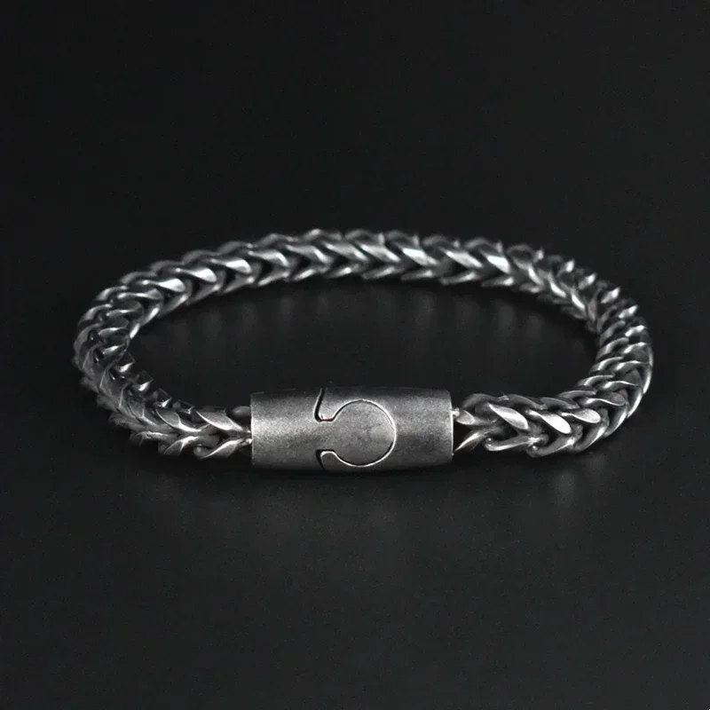 Men\'s Vintage Stainless Steel Antique Hand Chain Punk Biker Chain Bracelets Rock Personality Jewelry Magnetic Clasp