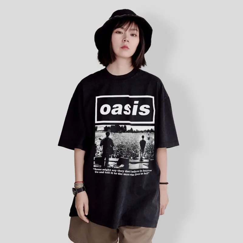 Oasis Oasis Band American Heavy British Miracle Wall American Cotton Short Sleeve Men's Women's Loose Printing T-Shirt Fans