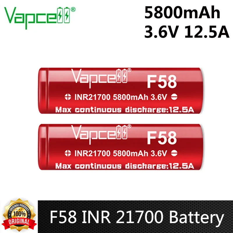 Original Vapcell High-capacity Battery F58 INR 21700 Battery 5800mah 12.5A 3.6 V Rechargeable Lithium Ion Battery For Flashlight