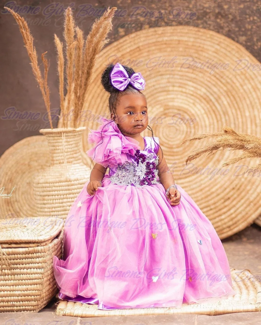 アップリケ ダイヤモンド キュート エレガント ピンク プリンセスドレス フラワーガールドレス 結婚式 ホリデー セレブレーション フォーマルレセプション用