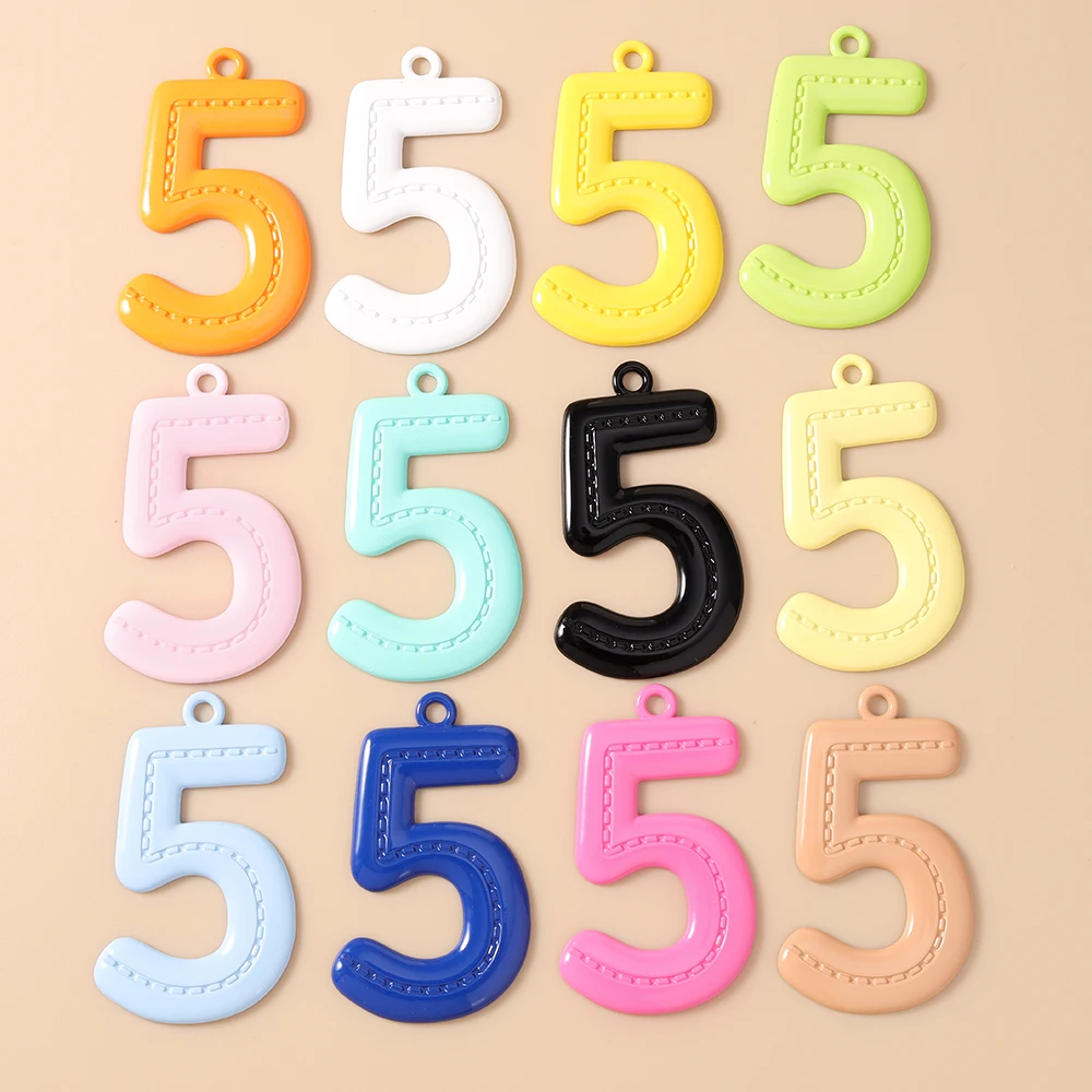 Leslie 5 Stück 51 mm niedliche 0-9 Zahlenanhänger für Schmuckherstellung, DIY Ohrringe, Anhänger, Halsketten, Armbänder, Bastelbedarf – Detail 7