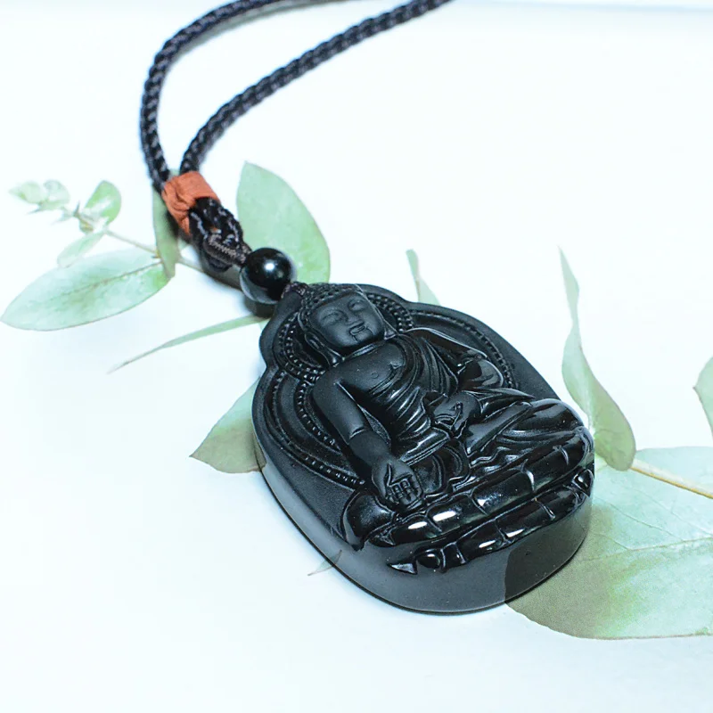Obsidian Medicine Pendant for Men and Women, Guanyin Mahavairocana Buddha Guardian Deity Bodhisattva Crystal Jewelry Neck
