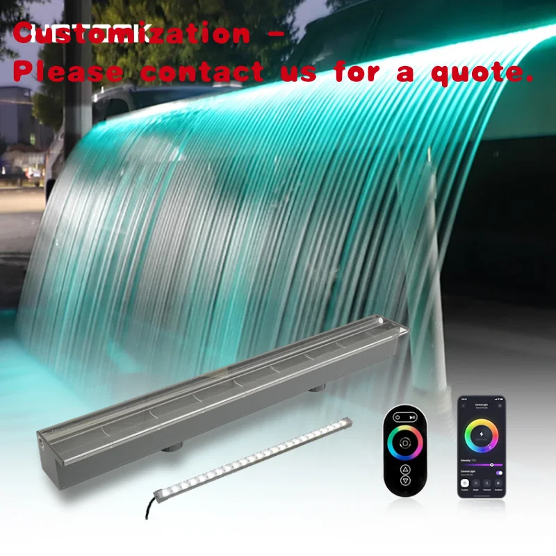 custom.IP68 Swimming Pool Waterfall Outdoor Pool Decorative Waterfall Fountain Acrylic Shower Curtain Effect With LED Ligh