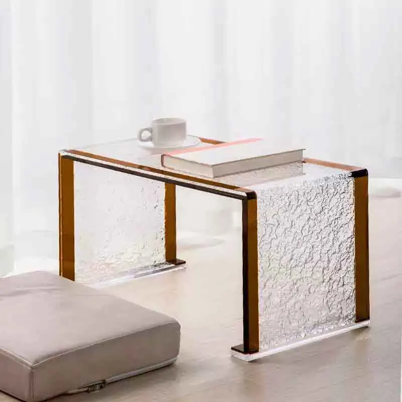 k*-Stone Patterned Acrylic Coffee Table, Transparent Tea Table, Living Room Side Table, Storage Desk, Nordic Furniture,
