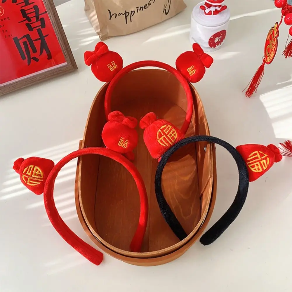 Red Hairband New Year Headband Chinese Style Hair Hoop Lucky Bag Hairband Child Headwear New Year Mascot New Year Headdress